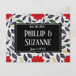 Vintages rotes Blumenmuster Save the Date Ankündigungspostkarte