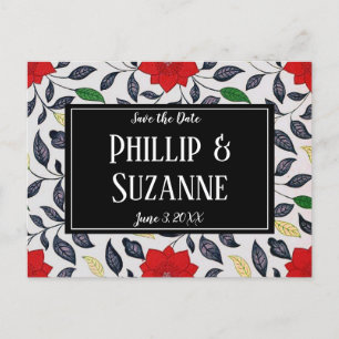 Vintages rotes Blumenmuster Save the Date Ankündigungspostkarte