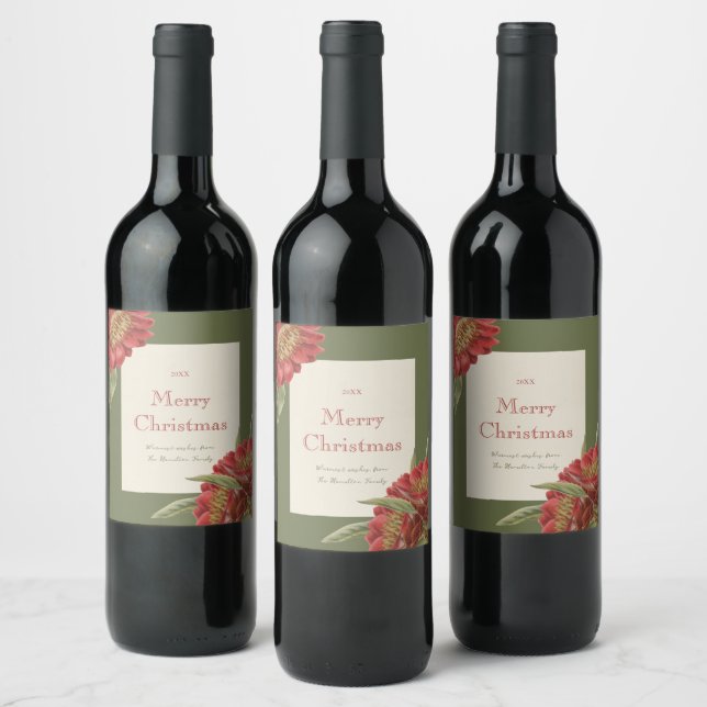Vintages rotes Blumenmuster Weinetikett (Flaschen)