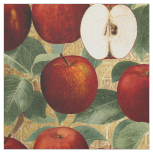Vintages rotes botanisches Goldalphabet Apples Stoff