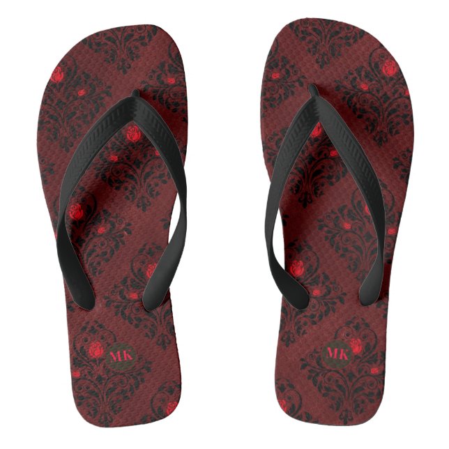 Vintages rotes Gothic-Rose Damask-Muster Flip Flops (Fußbett)