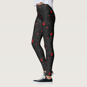 Vintages rotes Gothic-Rose Damask-Muster Leggings