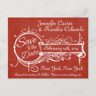 Vintages Rotes Halbboard Save the Date Ankündigungspostkarte