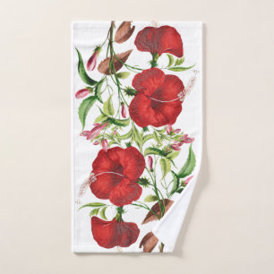Vintages rotes Hibiskus-Blumen-Bad-Tuch-Set Badhandtuch Set