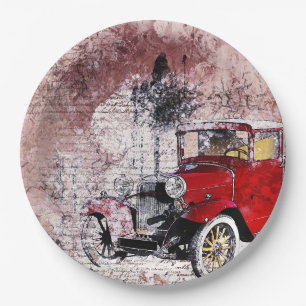 Vintages rotes Kunstauto  Pappteller