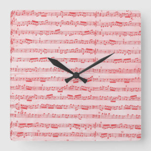 Vintages rotes musikalisches Blatt Quadratische Wanduhr