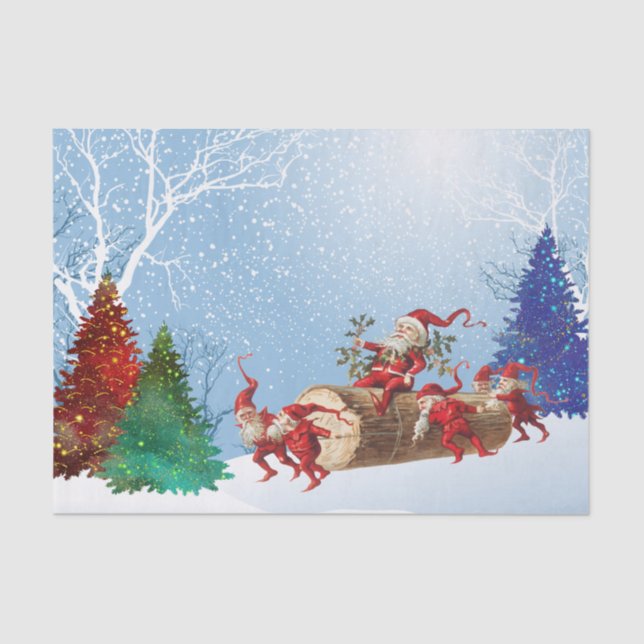 Vintages Rotes Santa Log Aquarellbäume Weihnachten Seidenpapier (Vorderseite)