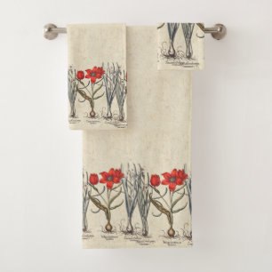 Vintages rotes Tulpe-Blumen Besler Bad-Tuch-Set Badhandtuch Set