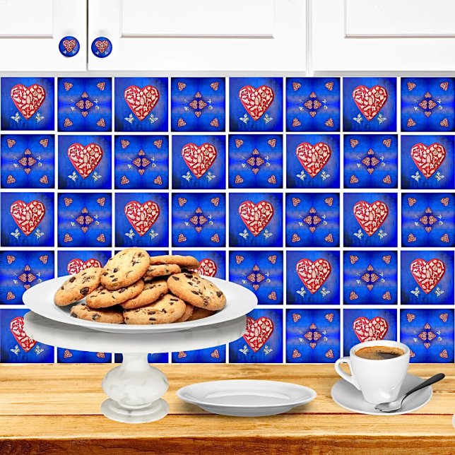 Vintages Rotes und Silberes Milagroherz mit Schmet Fliese (Von Creator hochgeladen)