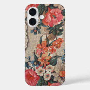 Vintages, rotes, weißes Blume iPhone 16 Hülle