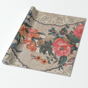 Vintages, rotes, weißes Blume Geschenkpapier