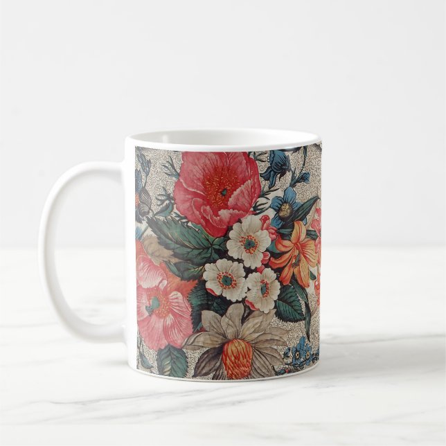 Vintages, rotes, weißes Blume Kaffeetasse (Links)