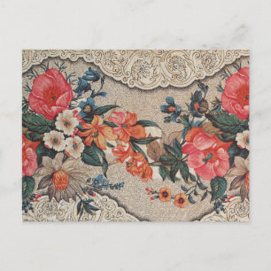 Vintages, rotes, weißes Blume Postkarte