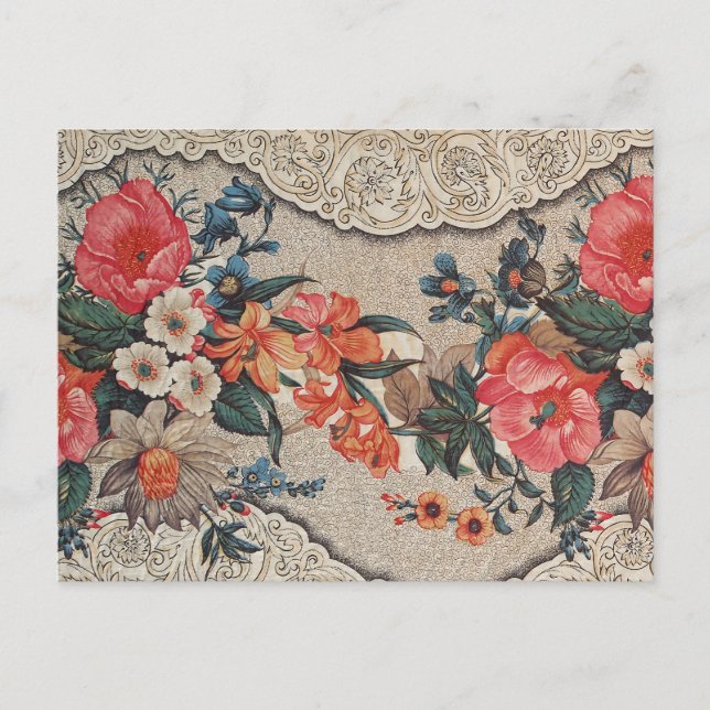 Vintages, rotes, weißes Blume Postkarte (Vorderseite)