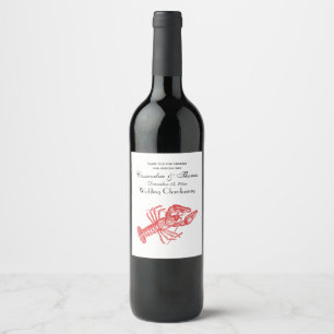 Vintages rotes Zeichnen des Hummer-#1 Weinetikett