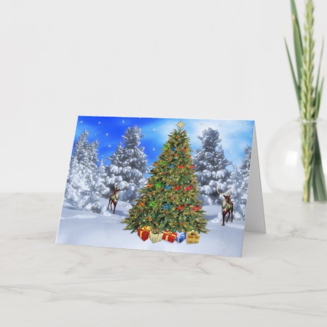 Vintages Rotwild-Weihnachten Feiertagskarte (Vorderseite)