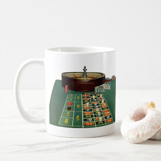 Vintages Roulette Table Casino Game, Gambling Chip Kaffeetasse (Mit Donut)