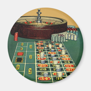 Vintages Roulette Table Casino Game, Gambling Chip Magnet