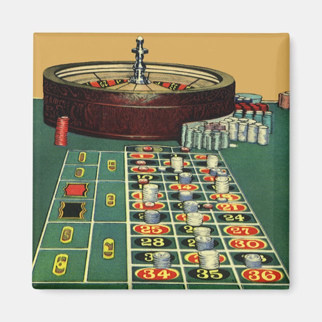 Vintages Roulette Table Casino Game, Gambling Chip Magnet (Vorne)