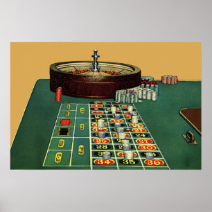 Vintages Roulette Table Casino Game, Gambling Chip Poster