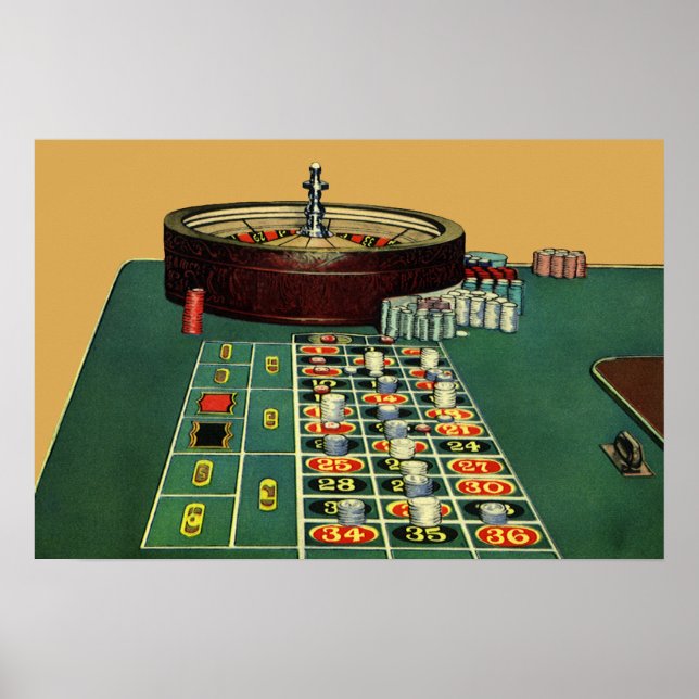 Vintages Roulette Table Casino Game, Gambling Chip Poster (Vorne)