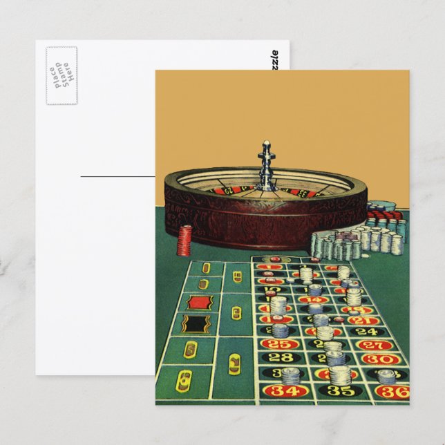 Vintages Roulette Table Casino Game, Gambling Chip Postkarte (Vorne/Hinten)