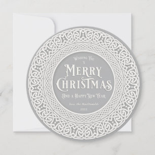 Vintages Round Gray + Off White Celtic Feiertagskarte