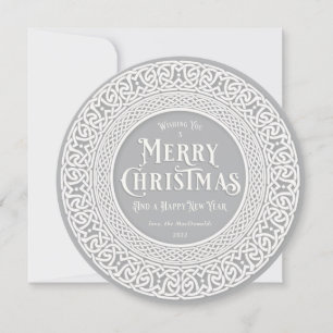 Vintages Round Gray + Off White Celtic Feiertagskarte