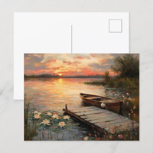 Vintages Rowboat bei Sunset Lake Postkarte