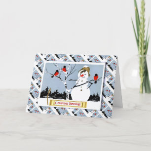 Vintages russisches Weihnachten, Snowman und Feiertagskarte