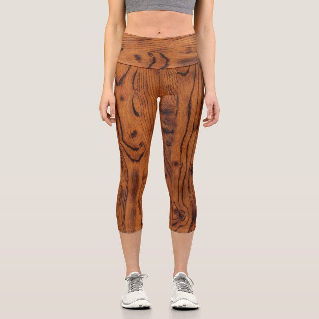 Vintages rustikal-braunes Brennholz Capri Leggings (Vorderseite)