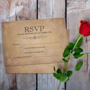 Vintages rustikales Altbau Viktorianische Hochzeit RSVP Karte