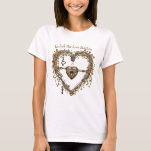 Vintages rustikales Boho Herz mit Schlösser und Sc T-Shirt