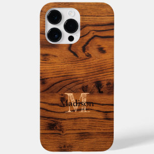 Vintages rustikales Braunholz Monogramm Case-Mate iPhone 14 Pro Max Hülle