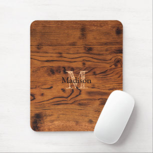 Vintages rustikales Braunholz Monogramm Mousepad