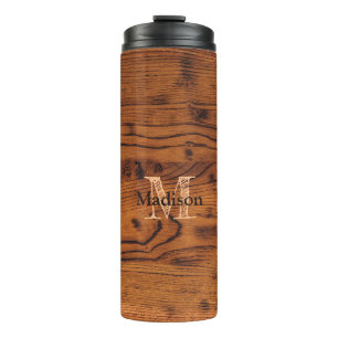 Vintages rustikales Braunholz Monogramm Thermosbecher