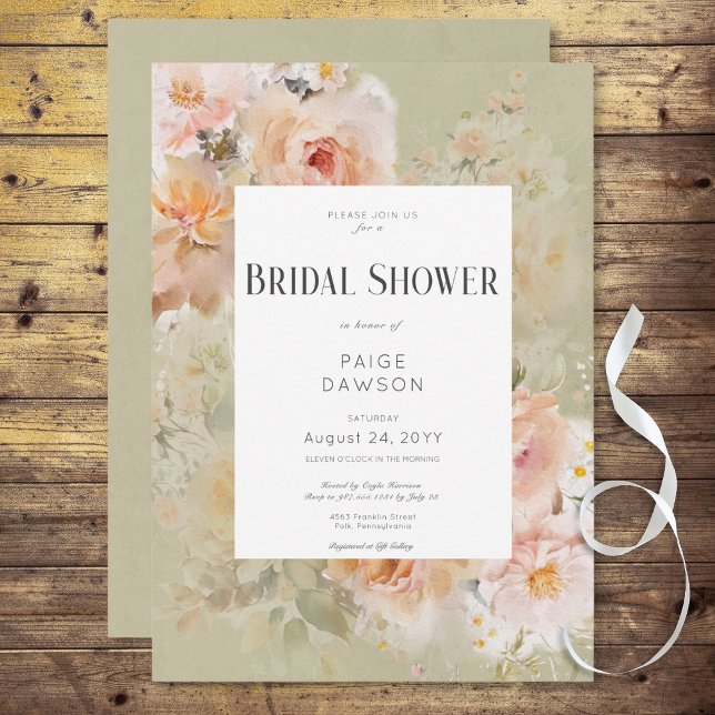 Vintages Rustikales Brautparty Einladung (Vintage Rustic Sage Floral Frame Bridal Shower Invitation)