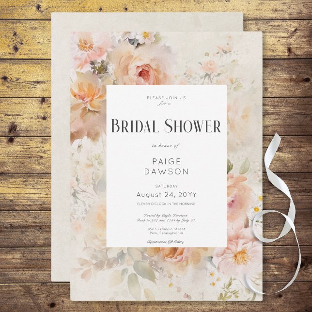 Vintages Rustikales Creme Floral Frame Brautparty Einladung (Vintage Rustic Cream Floral Frame Bridal Shower Invitation)