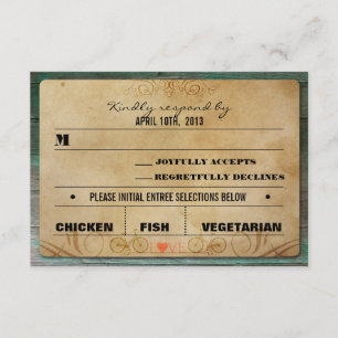 Vintages rustikales Fahrrad-Türkis-Holz UAWG RSVP Karte