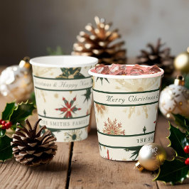 Vintages Rustikales Gold- und Green-Snowflakes-Mus Pappbecher