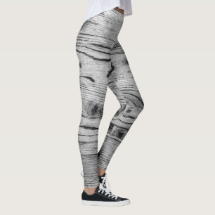 Vintages rustikales graues, schwarzes Brennholz Leggings