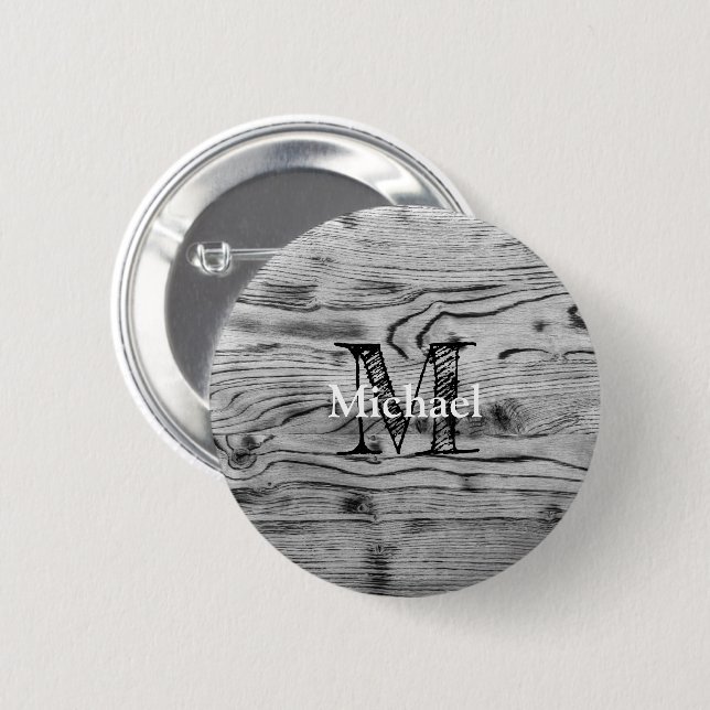Vintages rustikales, graues, schwarzes Brennholz M Button (Vorne & Hinten)