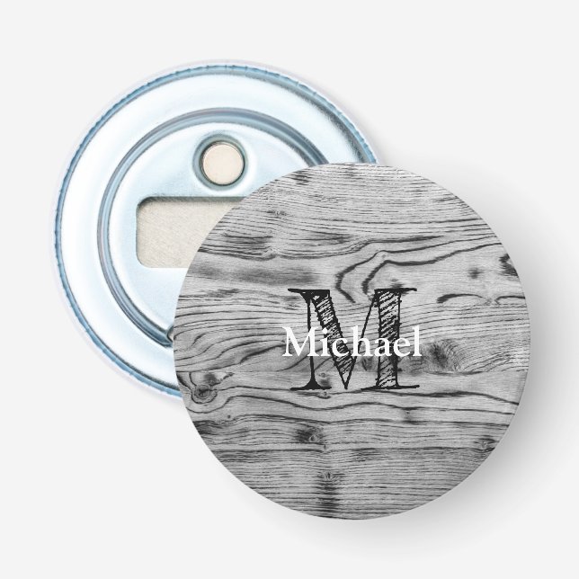 Vintages rustikales, graues, schwarzes Brennholz M Flaschenöffner (Vorderseite)