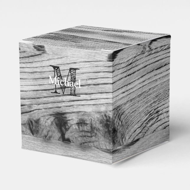 Vintages rustikales, graues, schwarzes Brennholz M Geschenkschachtel (Vorderseite)