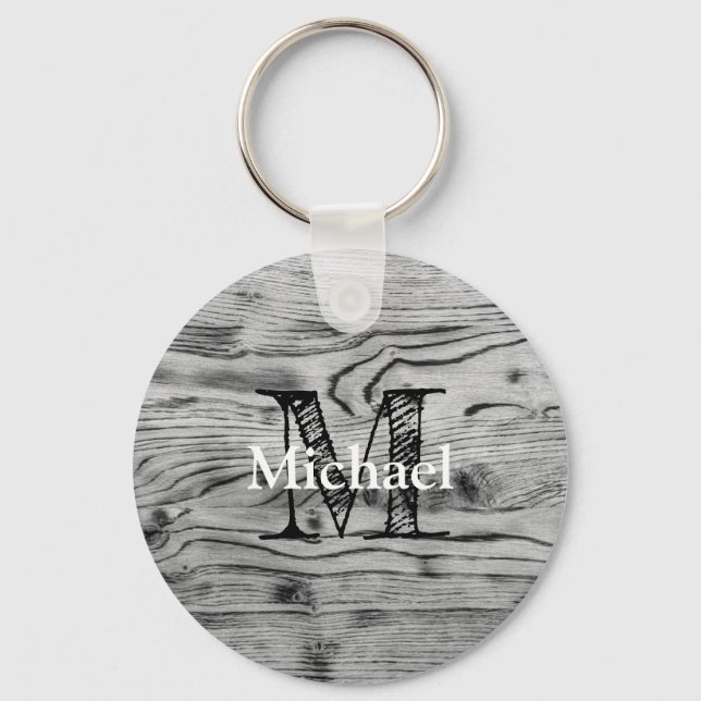 Vintages rustikales, graues, schwarzes Brennholz M Schlüsselanhänger (Vorderseite)