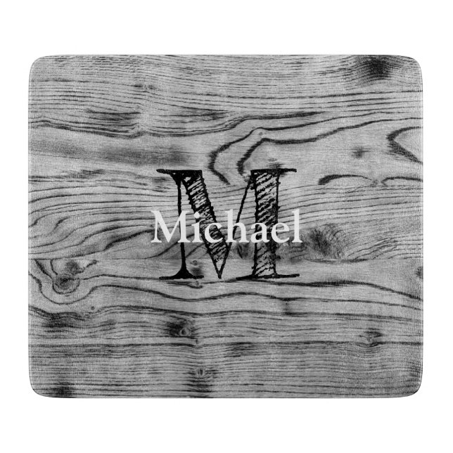 Vintages rustikales, graues, schwarzes Brennholz M Schneidebrett (Vorderseite)