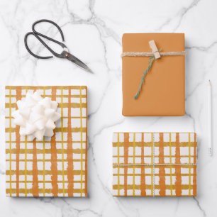 Vintages rustikales Kariertes Muster Ochre Geschenkpapier Set