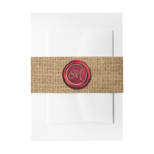Vintages rustikales Red & Gold Monogram Wax Siegel Einladungsbanderole (Vorderseite Beispiel)