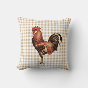 Vintages rustikales Rooster auf Beige Gingham Kari Kissen