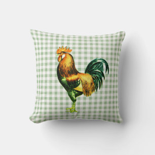 Vintages rustikales Rooster auf Sage Gingham Karie Kissen